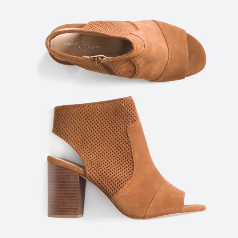 Market & Spruce Forgione Perforated Peep Toe Suede Bootie